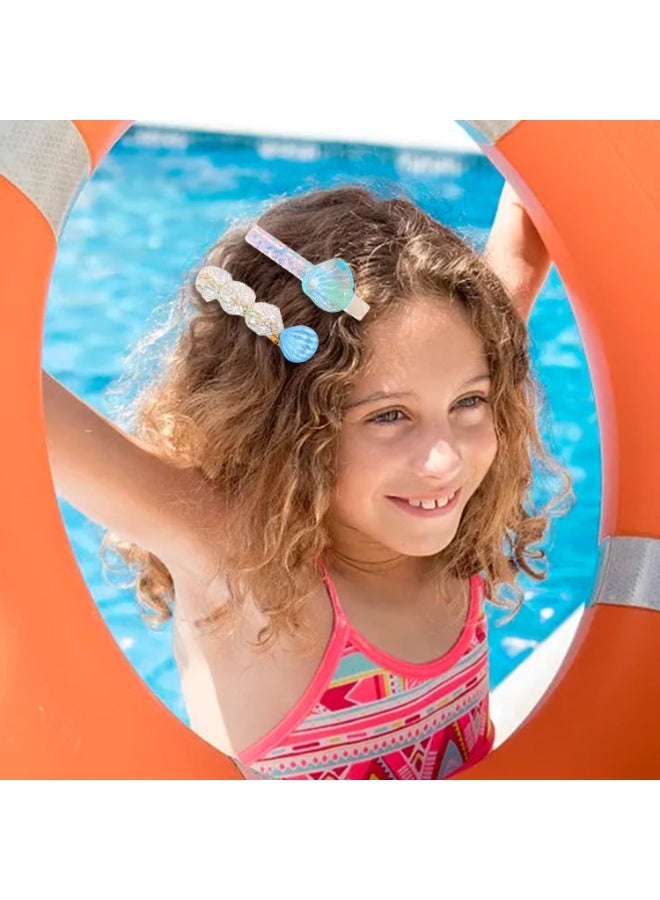 CLENEA 5 Pieces Starfish Seashell Hair Clips, with Sequin Duck Beak Clips, Beach Ocean Hair Accessories, Non-Slip and Non-Hair Damage, for Women and Girls, Blue - Image 3